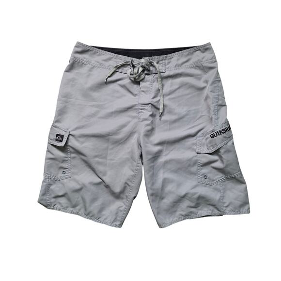Vintage Y2K Quiksilver Board Shorts Cargo Faded Gray Blue Grunge 90s 34x10 - Picture 1 of 8